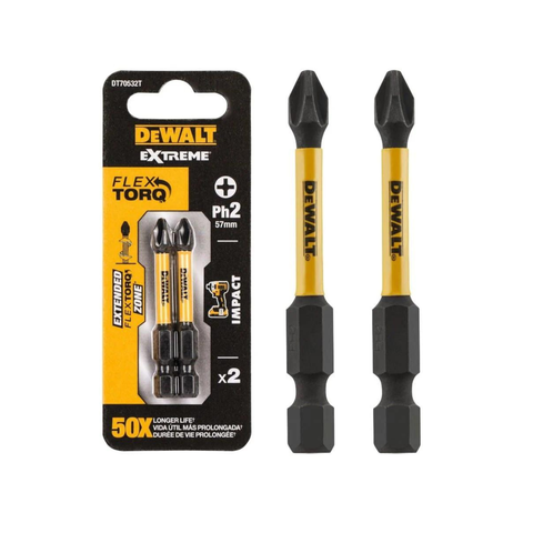 Mũi vặn vít PH2 57mm FlexTORQ DEWALT DT70532T-QZ (vĩ 2 mũi)