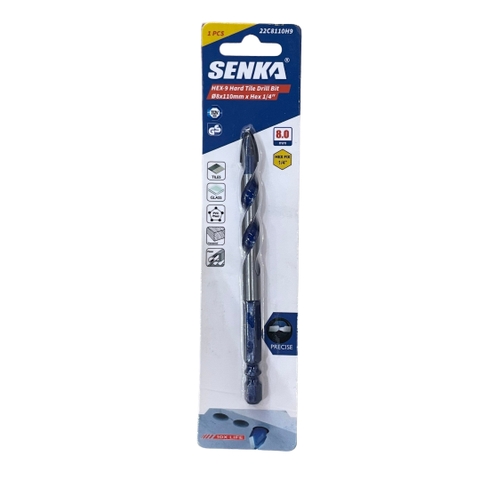 [Senka] Mũi khoan chuyên gạch men cứng, đầu típ 9 cạnh - 2 cạnh Chân lục giác