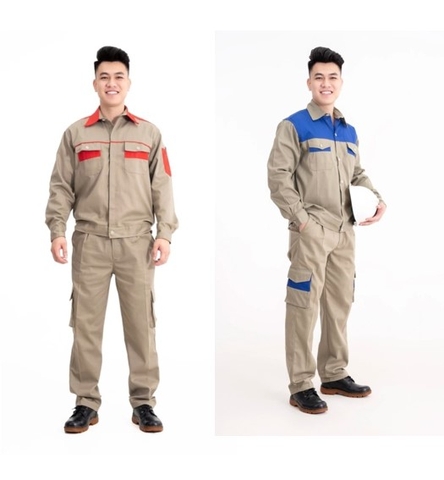 Bộ quần áo bảo hộ ghi đậm phối màu | Kaki 3/1 dày dặn, full size