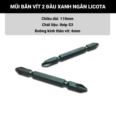 Mũi bắn vít 2 đầu xanh ngắn 65mm Licota (PH2x65mm) BPD106502-S3K1