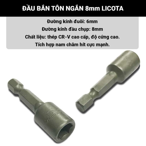Đầu bắn tôn ngắn 8mm (8mmx45mm) LICOTA BNM45008K1