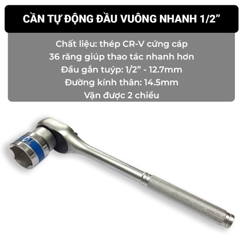 Cần tự động đầu vuông nhanh 1/2'' 36 răng TOP (cái)