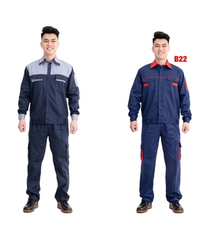 Quần áo bảo hộ màu tím than phối màu | Vải kaki 3/1 cao cấp, full size