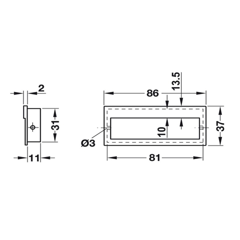 [Hafele] Tay Nắm Âm 86X37X11 Mm (Niken Mờ) 151.09.600