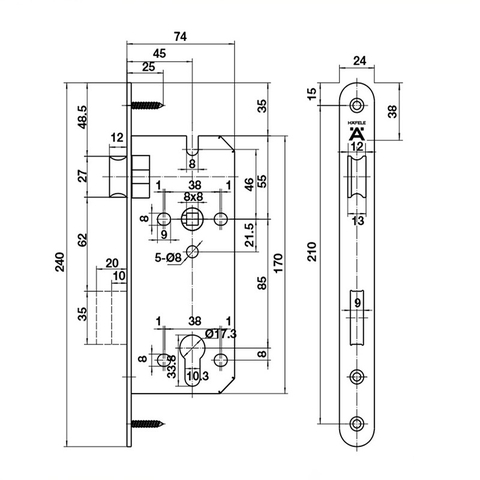 [Hafele] Diy Thân Khóa 45/85Mm Ss 489.10.562
