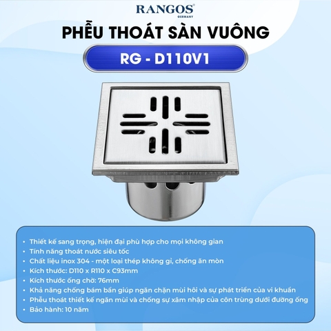 [Rangos] Thoát sàn nhà tắm cao cấp INOX 304 RG-D110V1