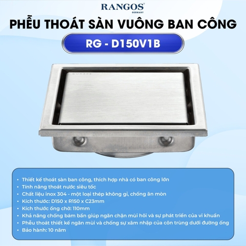 [Rangos] Thoát sàn ban công cao cấp INOX 304 RG-D150V1B
