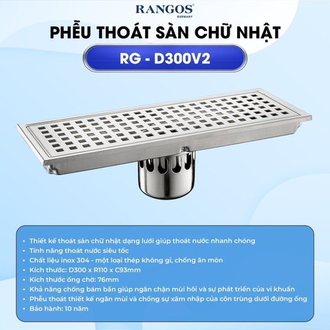 [Rangos] Thoát sàn nhà tắm cao cấp INOX 304 RG-D300V2