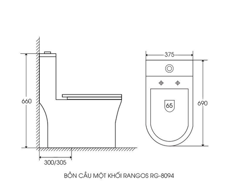 [Rangos] Bồn cầu vệ sinh bằng sứ một khối RG-8094