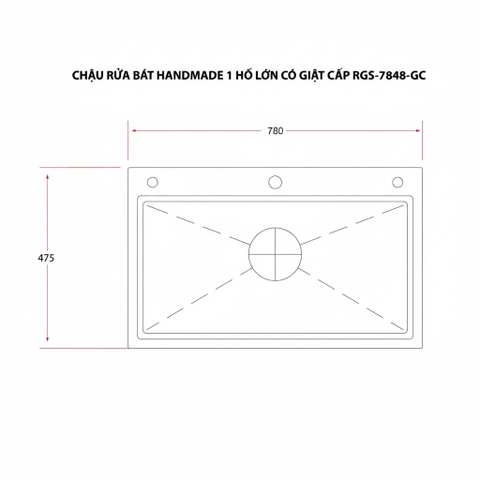 [Rangos] Chậu rửa bát Handmade 1 hố lớn có giật cấp RGS-7848-GC
