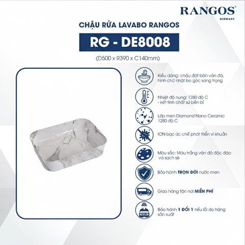 [Rangos] Chậu rửa lavabo đặt bàn Rangos RG-DE8008