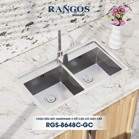[Rangos] Chậu rửa bát handmade 2 hố cân có giật cấp RGS-8648C-GC (KT: 860x480x240mm)
