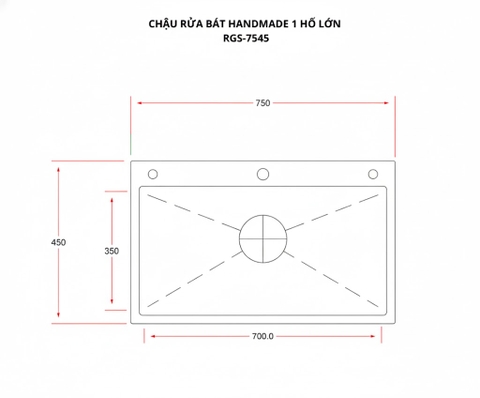 [Rangos] Chậu rửa bát handmade 1 hố lớn RGS-7545