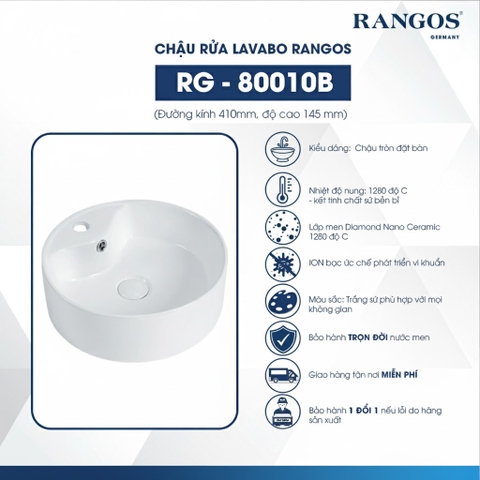[Rangos] Chậu rửa bằng sứ đặt bàn RG-80010B