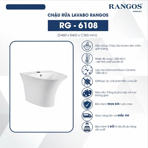 [Rangos] Chậu rửa bằng sứ treo tường RG-6108