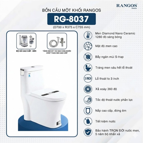 [Rangos] Bồn cầu vệ sinh bằng sứ một khối RG-8037