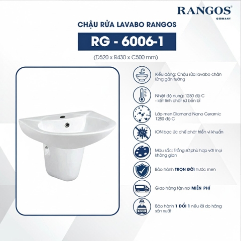 [Rangos] Chậu rửa lavabo chân lửng gắn tường RG-6006-1