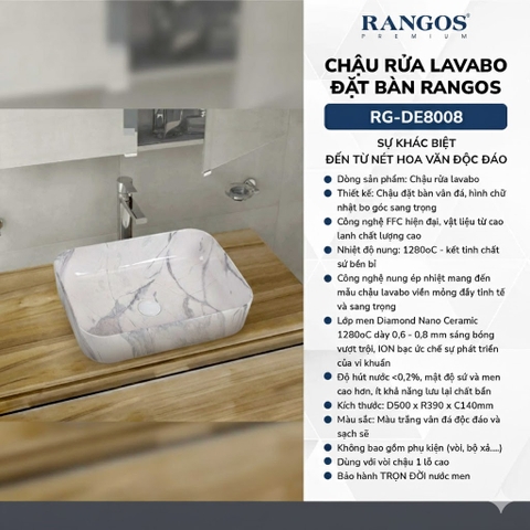[Rangos] Chậu rửa lavabo đặt bàn Rangos RG-DE8008
