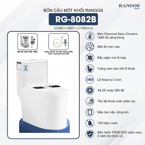 [Rangos] Bồn cầu vệ sinh bằng sứ một khối RG-8082B