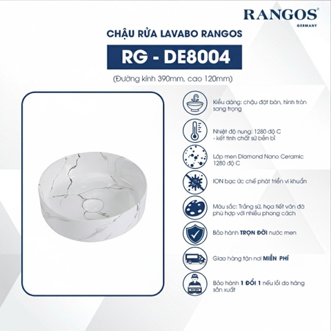 [Rangos] Chậu rửa lavabo đặt bàn Rangos RG-DE8004