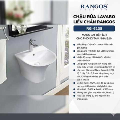 [Rangos] Chậu rửa bằng sứ treo tường RG-6108