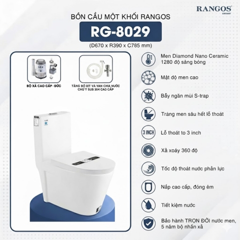 [Rangos] Bồn cầu vệ sinh bằng sứ một khối RG-8029