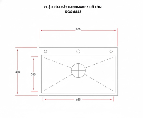 [Rangos] Chậu rửa bát handmade 1 hố lớn RGS-6843