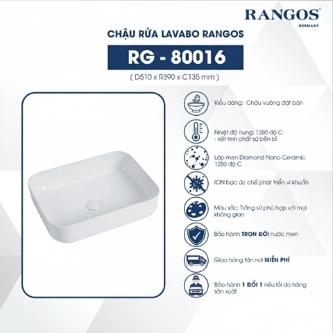 [Rangos] Chậu rửa bằng sứ đặt bàn RG-80016