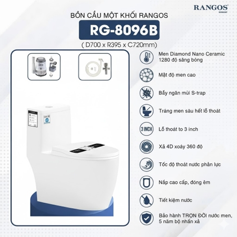 [Rangos] Bồn cầu vệ sinh bằng sứ một khối RG-8096B