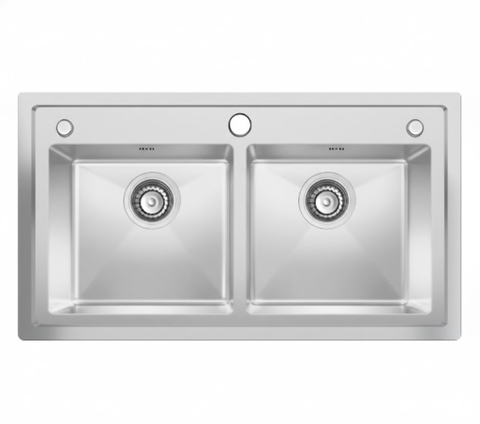 [Rangos] Chậu rửa bát handmade 2 hố cân có giật cấp RGS-8648C-GC (KT: 860x480x240mm)