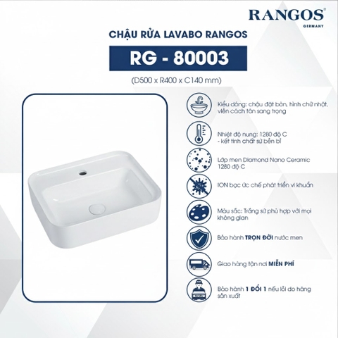[Rangos] Chậu rửa bằng sứ đặt bàn RG-80003