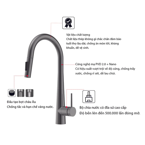 [Hafele] Vòi Bếp Hafele Ht24-Sh1P417-Titan 570.85.441