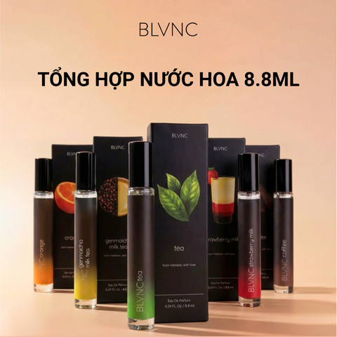Combo 5 Ống 8.8ml BLVNC Genmaicha Milk Tea + Strawberry Milk + Coffee EDP + Orange EDP + Tea EDP