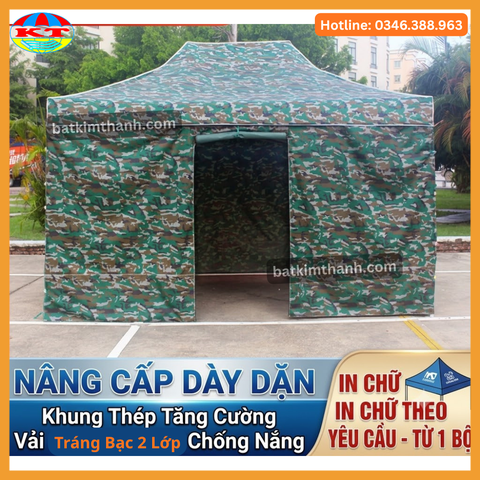Nhà bạt gấp gọn rằn ri 3x3, 3x4,5, 3x6m kèm vách quây | Bạt Kim Thanh