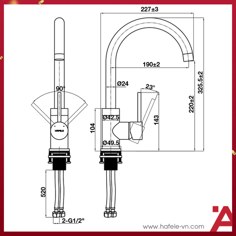 Vòi rửa chén Hafele HT21-CH1F220C 577.56.500