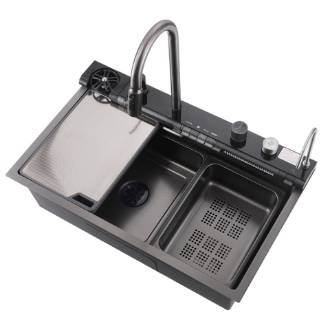 Chậu rửa bát 7546 7 phím Đen Nano Inox 304