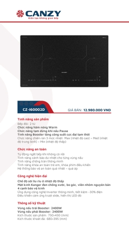 Bếp từ đôi Canzy CZ-I60002D | Kính Kanger Viền Nhôm | Inverter