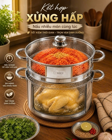Nồi luộc gà AN30L Arber 13 lít inox 304 có xửng hấp