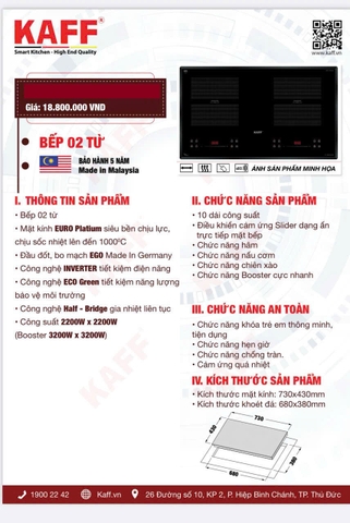 Bếp Từ Đôi KAFF - Nhập Malaysia, Inverter Plus 40%