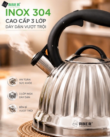 Ấm Đun Nước Arber AB2.7QT 2.7 Lít Inox 304