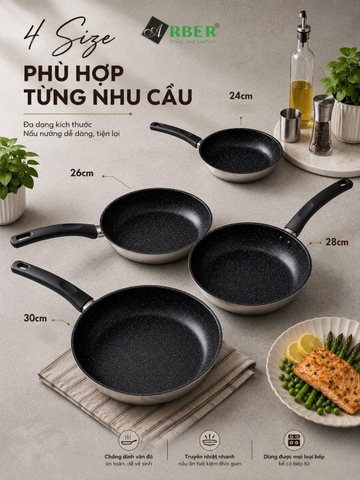 Chảo inox 3 đáy chống dính vân đá lòng sâu AC30CD Arber 30cm