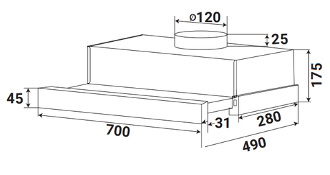 Máy Hút Mùi Âm Tủ KAFF KF-TL7001W 70cm