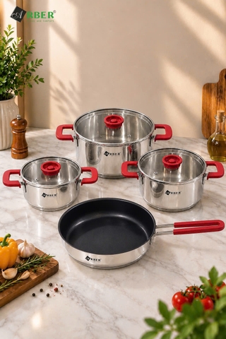 Bộ nồi inox ROSE Arber 4 món inox 304 kèm chảo chống dính