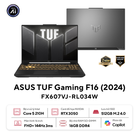 Laptop ASUS TUF Gaming F16 FX607VJ-RL034W (Intel Core 5 210H | RTX 3050 6GB | 16 inch FHD 144Hz | 16GB | 512GB | Win 11 | Xám)
