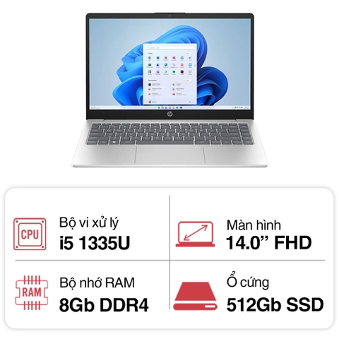 Laptop HP 14s-ep0128TU 8U6L5PA (Intel Core i5-1335U | 8GB | 512GB | Intel Iris Xe | 14 inch FHD | Win 11 | Bạc)