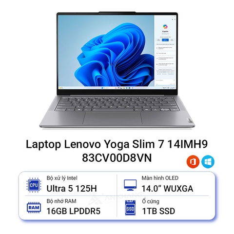 Laptop Lenovo Yoga Slim 7 14IMH9 83CV00D8VN (Intel Core Ultra 5 125H | Intel Arc Graphics | 14 inch WUXGA | 16GB | 1TB | Windows 11 Home SL | Office | Xám)