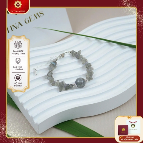 Vòng Tay Đá Mặt Trăng Xám Vụn MàI Bóng Tự Nhiên Mix Hạt Chuyển Vận Cao Cấp TATINA GEMS. (Tặng Bộ Hộp Đựng Sang Trọng)