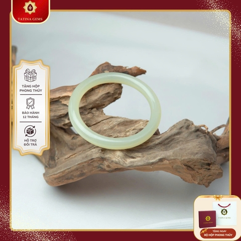 Vòng Tay Ngọc Xanh Lá Nếp Ngọc Afghanistan Thiết Kế Bản Đũa Tròn TATINA GEMS (Tặng Bộ Hộp Đựng Sang Trọng)