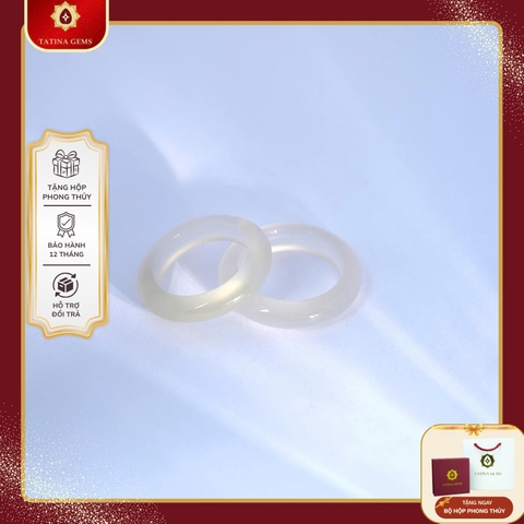 Nhẫn Đá Chalcedony Bạch Nguyệt Quang Tự Nhiên  Nhẫn Phong Thủy Bình An TATINA GEMS. (Tặng Bộ Hộp Đựng Sang Trọng)