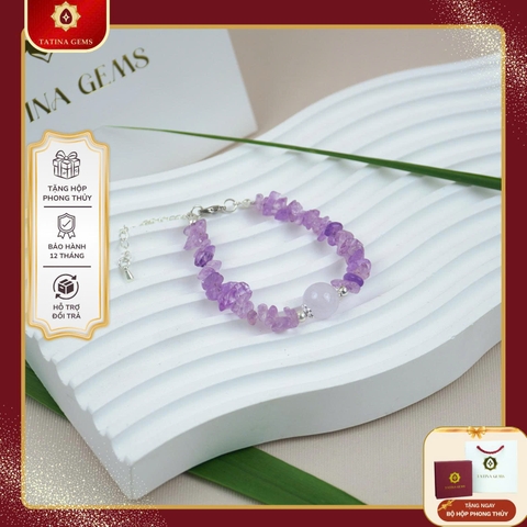 Vòng Tay Đá Thạch Anh Tím Vụn MàI Bóng Tự Nhiên Mix Hạt Chuyển Vận Cao Cấp TATINA GEMS. (Tặng Bộ Hộp Đựng Sang Trọng)